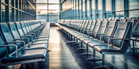 Obraz premium Rows of empty waiting room chairs in a modern building with large windows