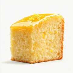 A thick slice of lemon pound cake with a moist, dense crumb, a light glaze on top