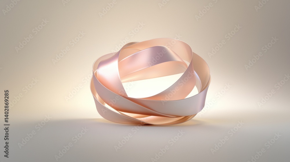 Poster a 3d rendering of a pink, twisted ribbon-like object.