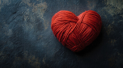 ダークな背景に置かれた赤い糸のハート