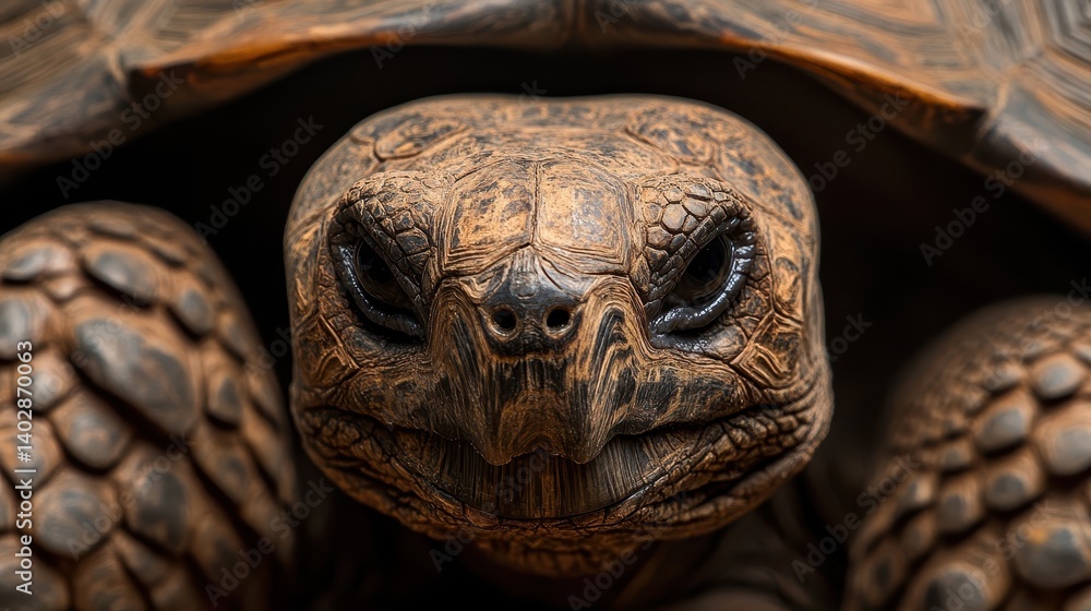 Poster close-up of a tortoise's head, showcasing intricate patterns.