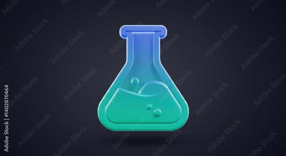 Poster 3d rendered beaker with gradient liquid inside against dark background laboratory science
