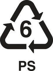 Test0recycling symbols, plastic products sign, Recycle Bin Sign, Recycling Symbol, Plastic Quality symbol, Plastic recycling sign 6 PS, 6 PS icon