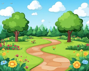 Obraz premium Winding Path Through Park