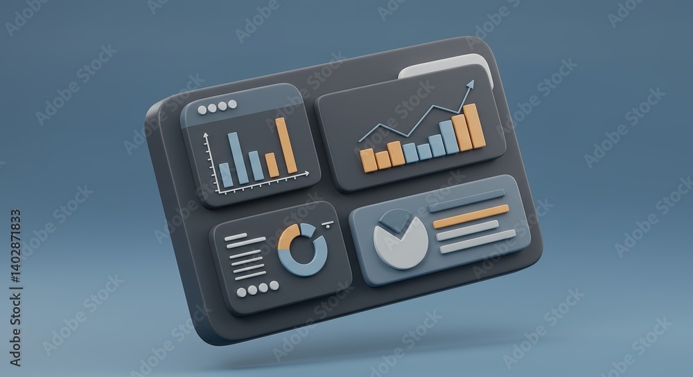 Aufkleber 3d data analytics interface with graphs and charts on blue background