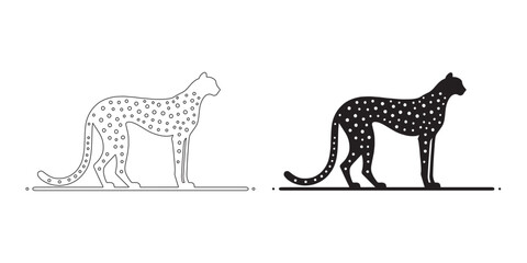 High-quality cheetah silhouette in flat vector and line art combo – perfect for wildlife designers – cheetah icon – cheetah illustration – cheetah line art

