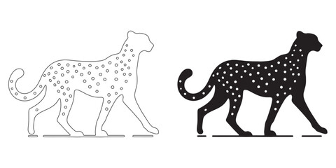 Smooth cheetah silhouette with minimal stroke and digital-ready vector lines – cheetah icon – cheetah vector – cheetah lineart – cheetah line art

