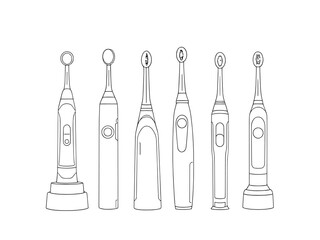 Electric Toothbrush Line Art Icon Set