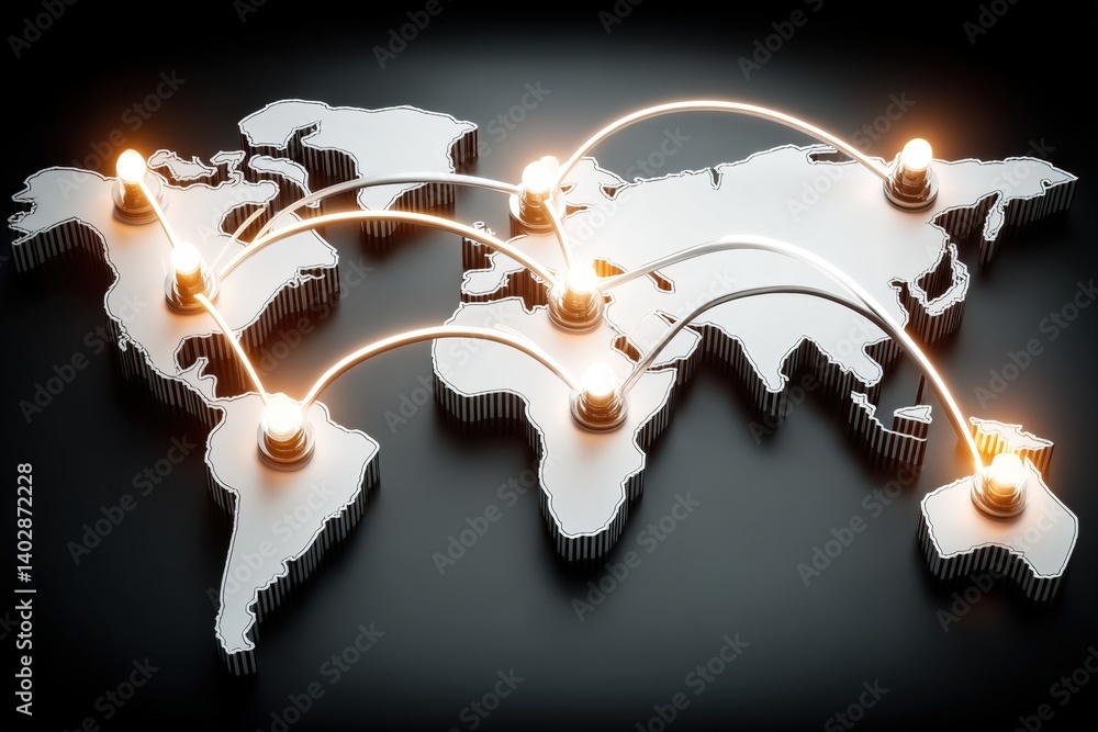 Poster global connectivity mapping international networks world overview digital art modern design aerial v
