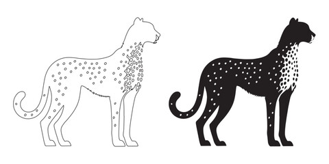 Fototapeta premium Nature-inspired cheetah silhouette with simple, elegant lineart for wild animal themes – cheetah icon – cheetah vector – cheetah illustration – cheetah line art