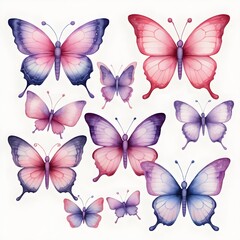 Watercolor Butterflies Collection Pink, Purple, and Blue Moths