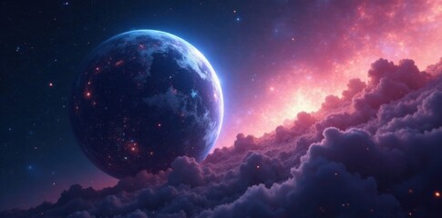 Obraz premium ethereal planet with glowing nebulae and starry sky, glow, nebulae, otherworldly