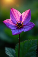 Pentagonal purple flower petals unfolding in morning dew, petals, flowers