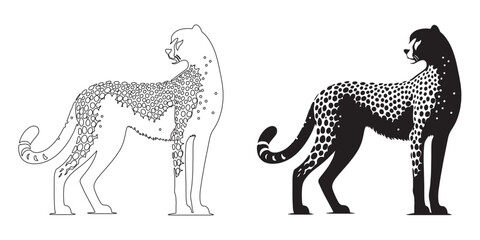 Simplified cheetah silhouette with refined lines – minimalist wildlife vector – cheetah illustration – cheetah icon – cheetah lineart – cheetah line art

