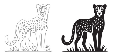 Sharp and sleek cheetah silhouette with minimal outline – professional vector for digital use – cheetah icon – cheetah illustration – cheetah lineart – cheetah line art

