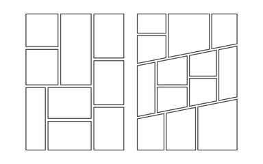 Collection of blank templates for collage grid manga comic storyboard layout panels. Grids for manga storyboard. Layouts for photo collage