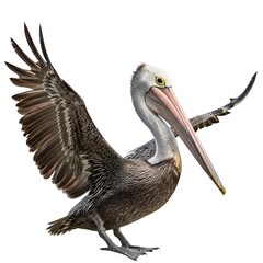 Single pelican isolated on white background in natural daylight 16 9