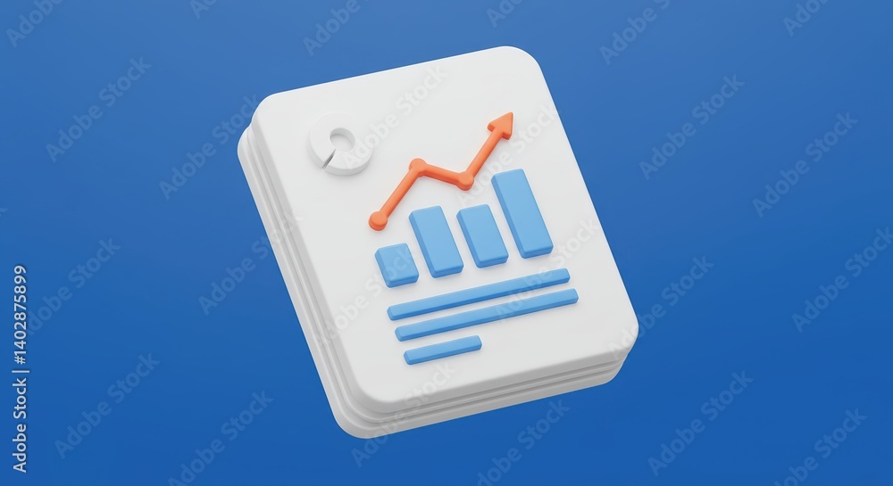 Aufkleber 3d rendering of a financial report with an increasing graph and bar chart on a blue background