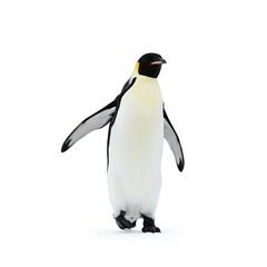 Close-up of an isolated penguin on a white background highlighting its black and white feathers.

