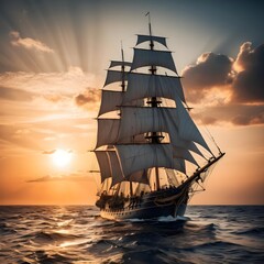 Fototapeta premium Sailing Ship at Sunset
