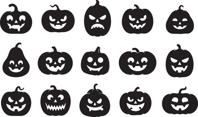 Set of Halloween Pumpkin Faces – Jack-o'-Lantern Silhouettes Vector