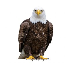 Obraz premium Close-up of eagle isolated on white background showing its fierce eyes and curved beak 
