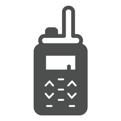 Walkie talkie radio with antenna solid icon, city museum concept. Vector graphics. Receiver device, security sign on white background, glyph style icon for mobile or web design.