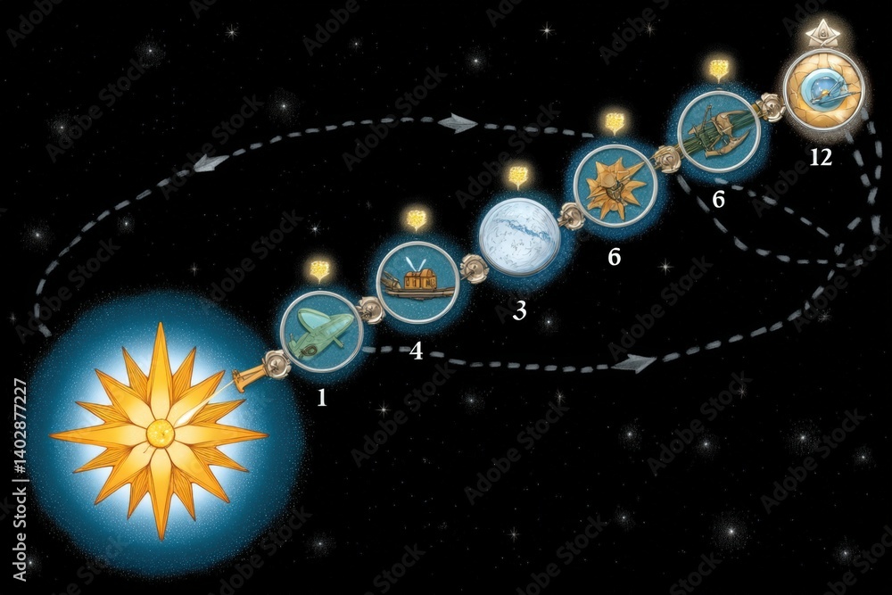 Poster celestial journey simulation space animation digital environment outer space exploration concept