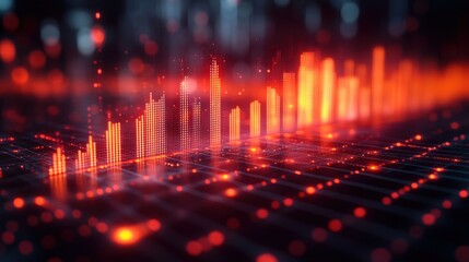 Fototapeta premium Abstract Digital Cityscape: A fiery representation of data growth and technological advancement.