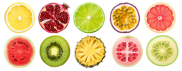 PNG Colorful fresh fruit slices, element set on transparent background