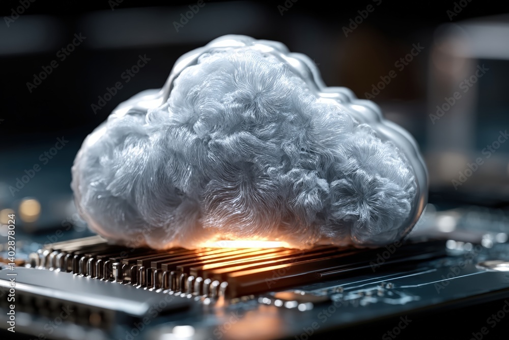 Poster cloud computing concept visualization digital circuit technology art futuristic environment close-up