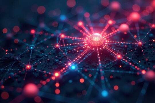 Abstract network nodes processing data streams, connections, data science, server