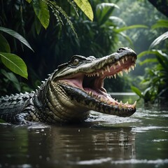 Spectacled Caiman in the Amazon Rainforest