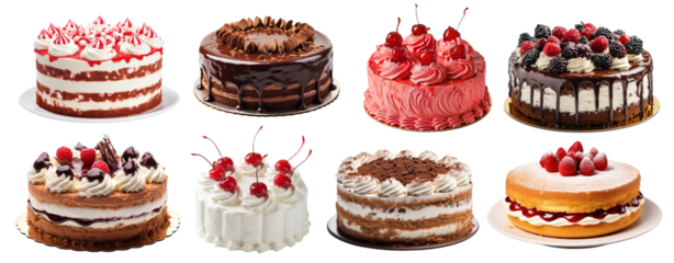 PNG Delicious assorted cakes display, element set on transparent background
