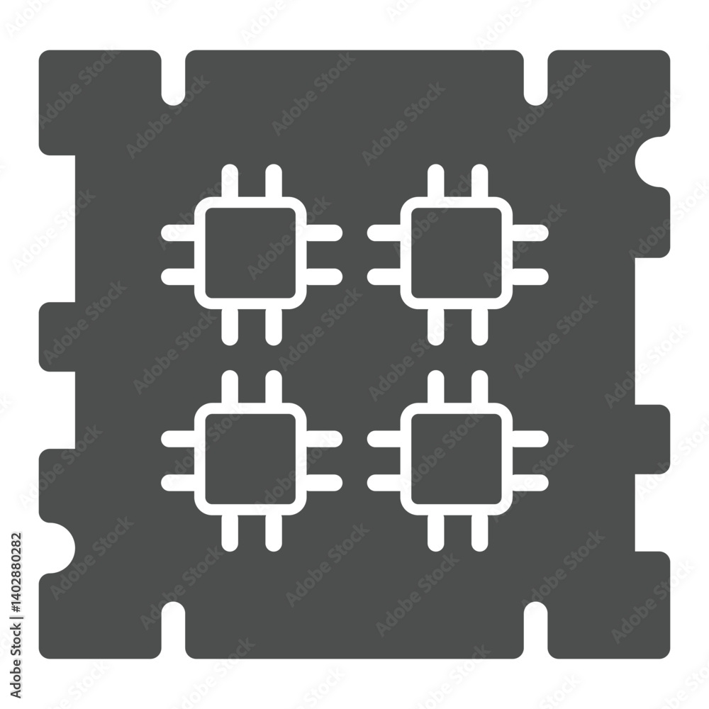 Poster processor chip with four threads solid icon, processors unit concept. vector graphics. microchips si