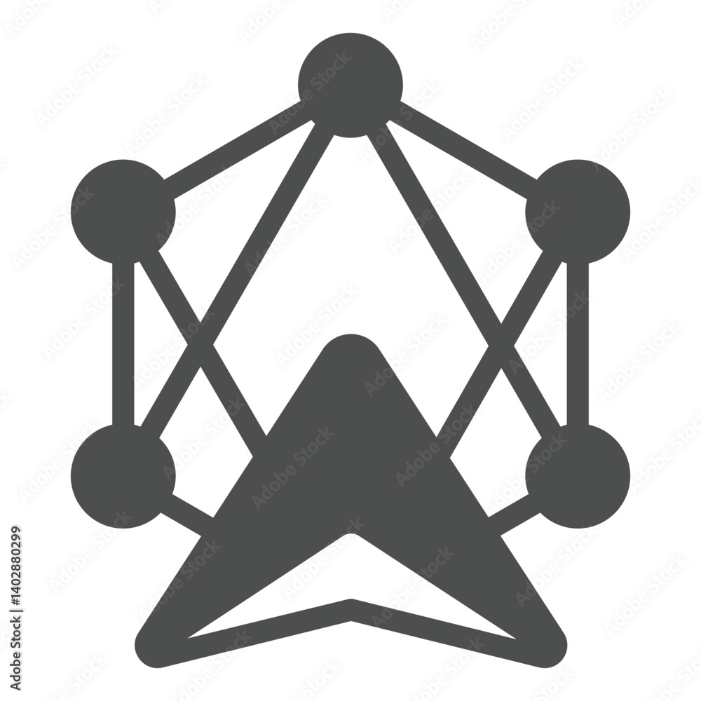 Poster navigation map and cursor solid icon, neural dataset concept. vector graphics. positioning data, str