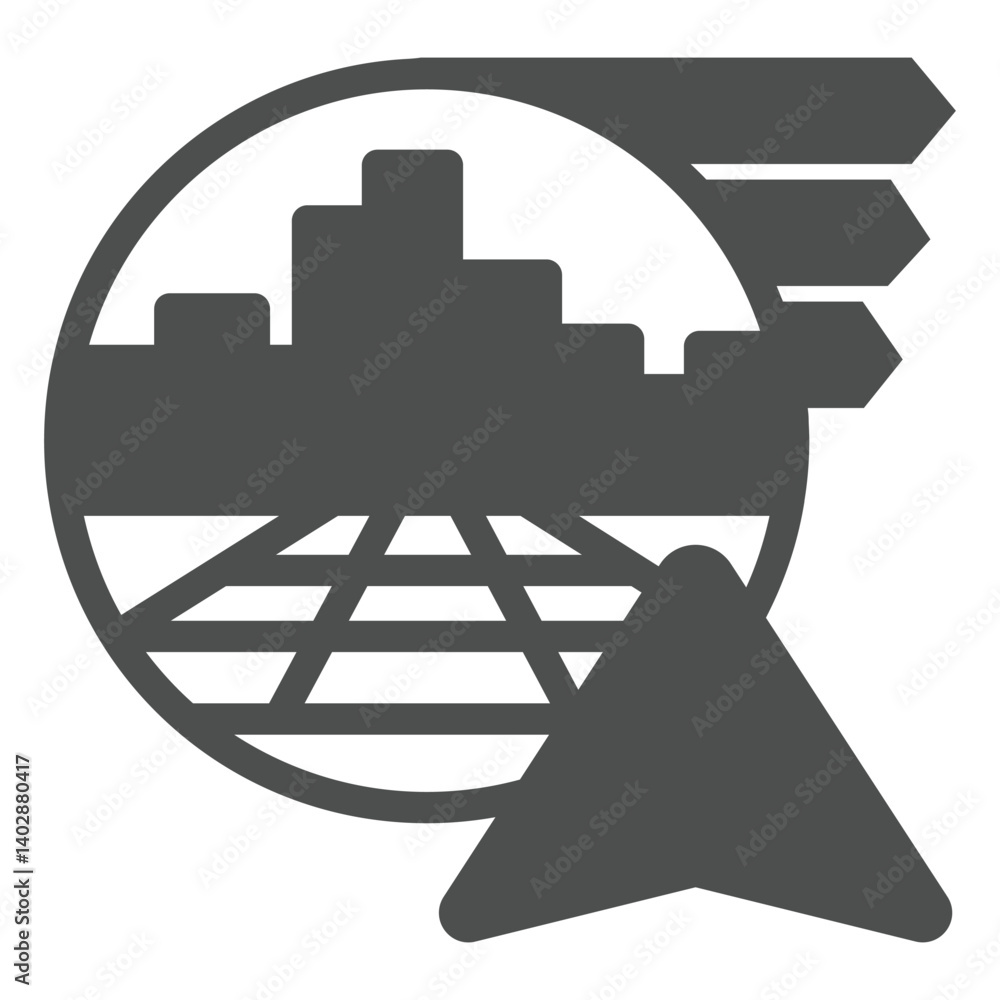 Poster cityscape and bookmarks with navigation cursor solid icon, neural dataset concept. vector graphics. 