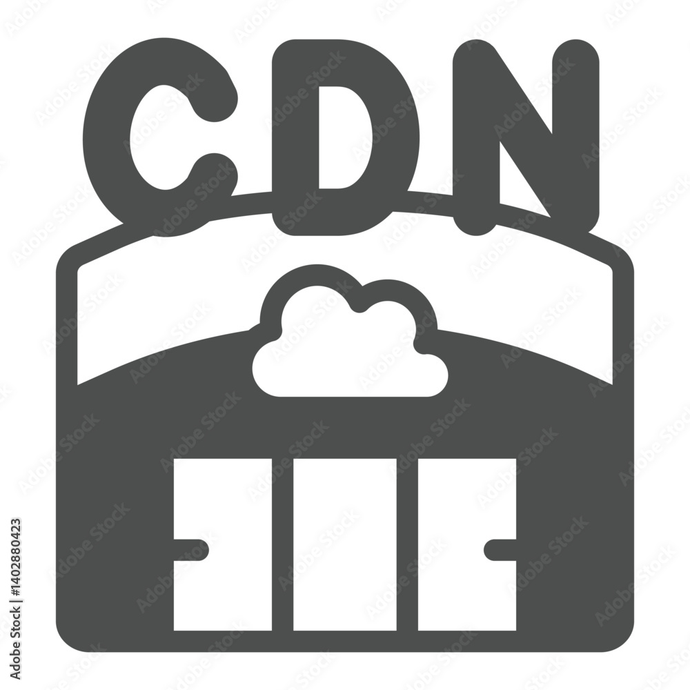 Poster hangar with cloud servers solid icon, neural dataset concept. vector graphics. data delivery and sto