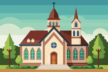 Fototapeta premium A church surrounded by nature in a peaceful village setting