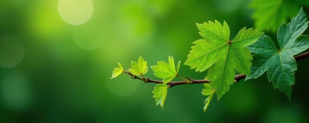 Fototapeta premium Delicate grapevine branch, vibrant green leaves & tendrils , growth, tendrils