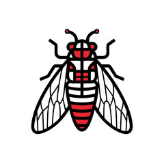 Red and Black Cicada Illustration in Simple Line Art Style  