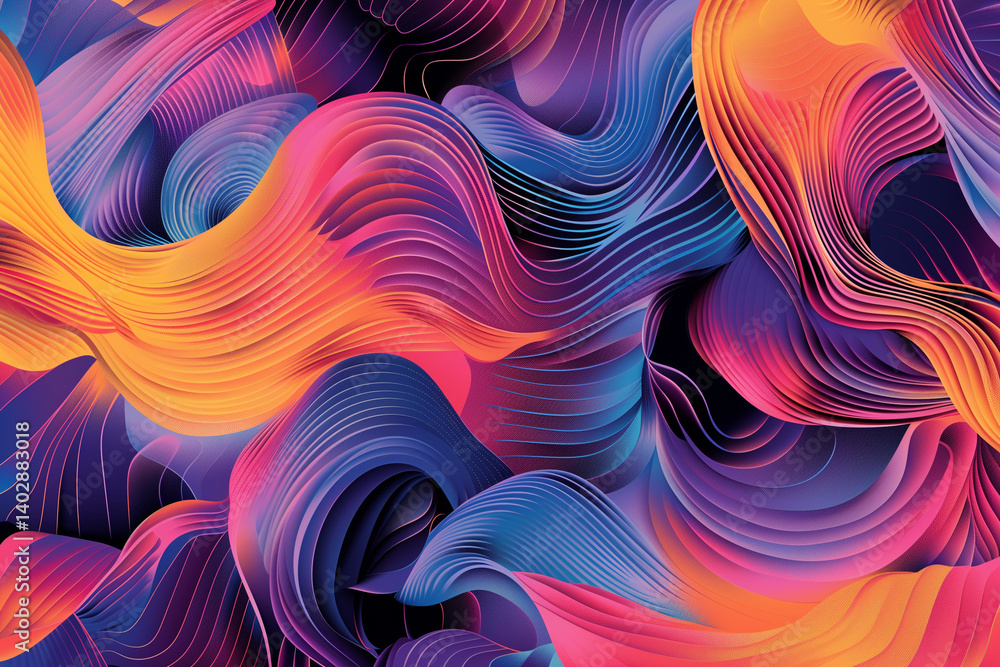 Poster a dynamic and colorful vector art of flowing lines and patterns creating an energetic design.
