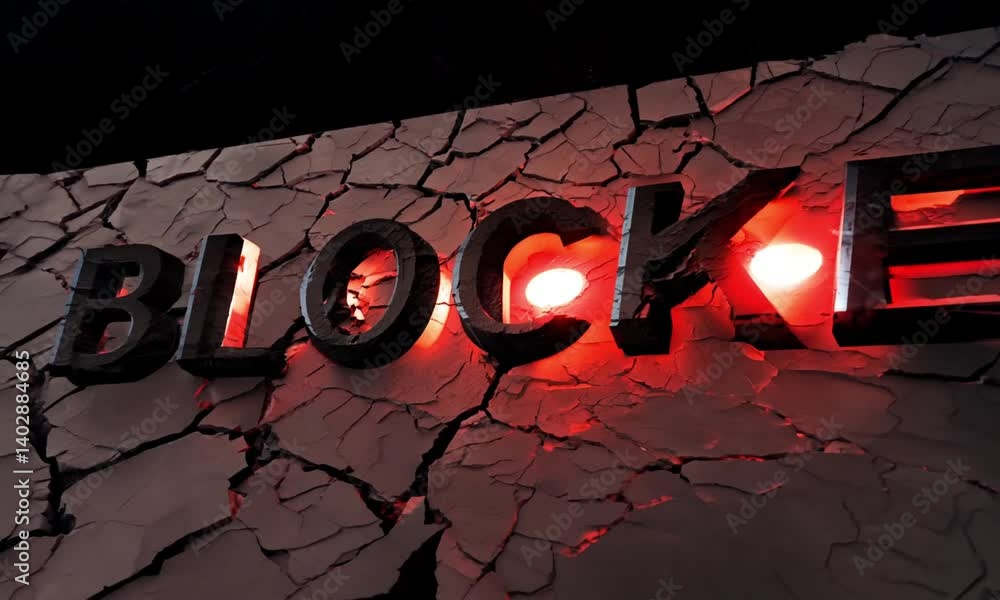 Poster dark metallic blocked typography highlighted with flashing red glow effects made with generative ai 