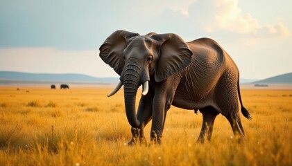 Obraz premium Elephant walking alone in savannah, solitary, elephant