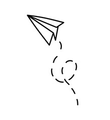 Paper airplane isolated on a white background. Vector hand-drawn illustration in doodle style. Perfect for decorations, logo, various designs.