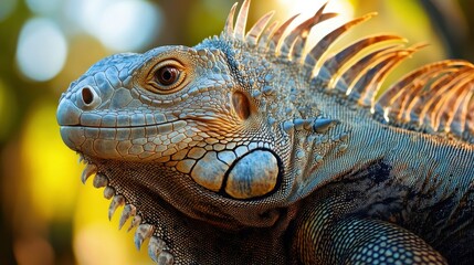 Fototapeta premium Close-up of a vibrant iguana's head and neck.