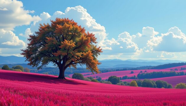 Surrounding Landscape Extend the background to include elements like rolling hills, soft clouds, or a distant tree line for depth.