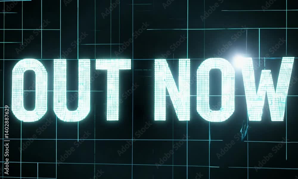 Poster futuristic holographic out now typography with flickering glow effects made with generative ai techn