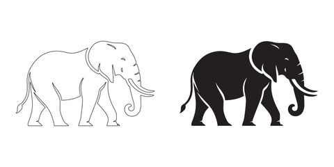 Fototapeta premium Flat jungle elephant silhouette illustration with elegant lineart curves – minimalist vector format – elephant icon – elephant lineart – elephant vector – elephant line art