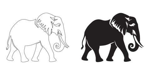 Smooth elephant silhouette for digital use – professionally drawn vector and line art – elephant icon – minimalist elephant outline – elephant illustration

